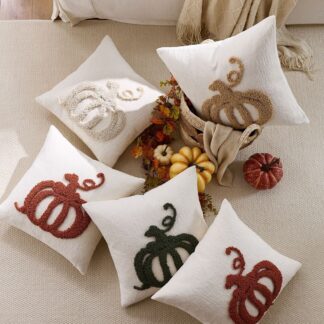 45x45cm Chenille Embroidered Pumpkin Plush Cushion Cover – Cozy Decorative Pillowcase