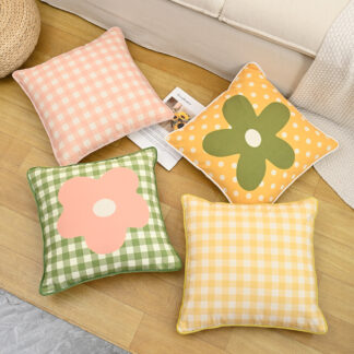 Sweet Polka Dot & Floral Cushion Cover 18x18 Inch Cotton Linen