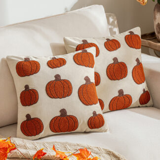 Autumn Velvet Pumpkin Embroidered Corduroy Cushion Cover – Fall Harvest Decor