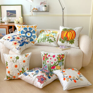 Floral Embroidered Cotton Pillow Cover 18x18 Inch – Cozy Decorative Cushion Case