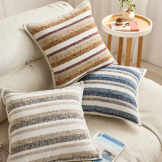 Three-Dimensional Striped Jacquard Decorative Pillow Cover 18x18 Inch