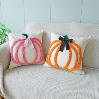 Tufted Embroidered Pumpkin Cushion Cover 18x18 Inch