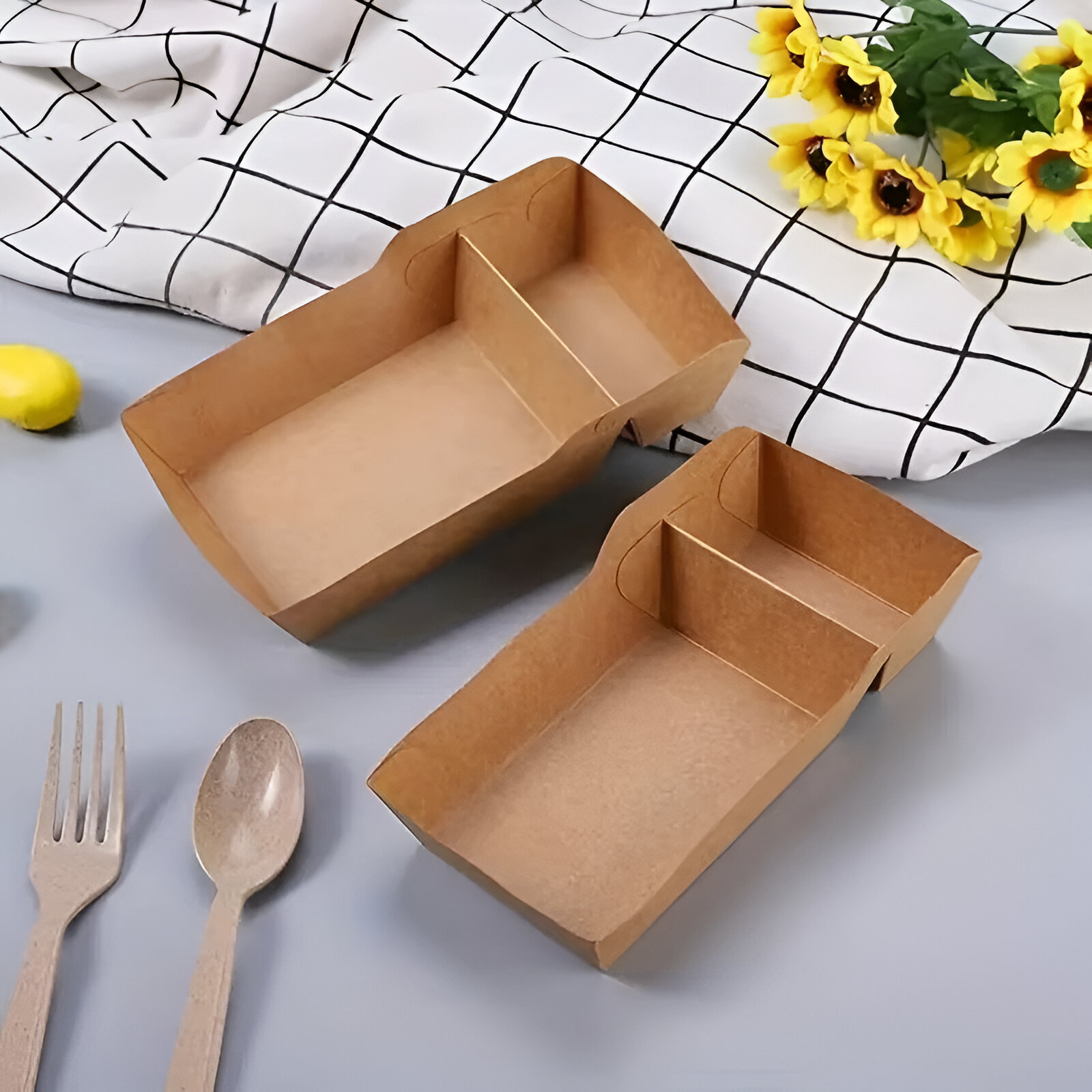10pcs 2-Compartment Kraft Paper Food Trays - Image 4
