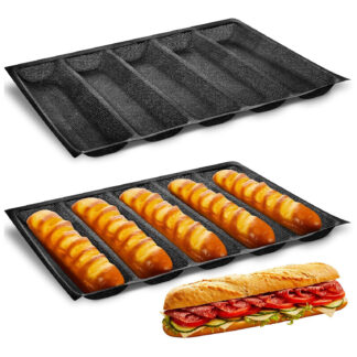 2PCS Nonstick Silicone French Bread Baking Tray with 5 Slots – Perforated Italian Loaf Mold