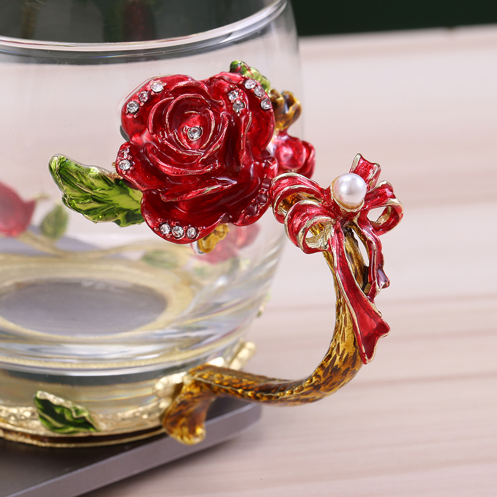 Elegant Enamel Flower Glass Mug with Lid - Image 5