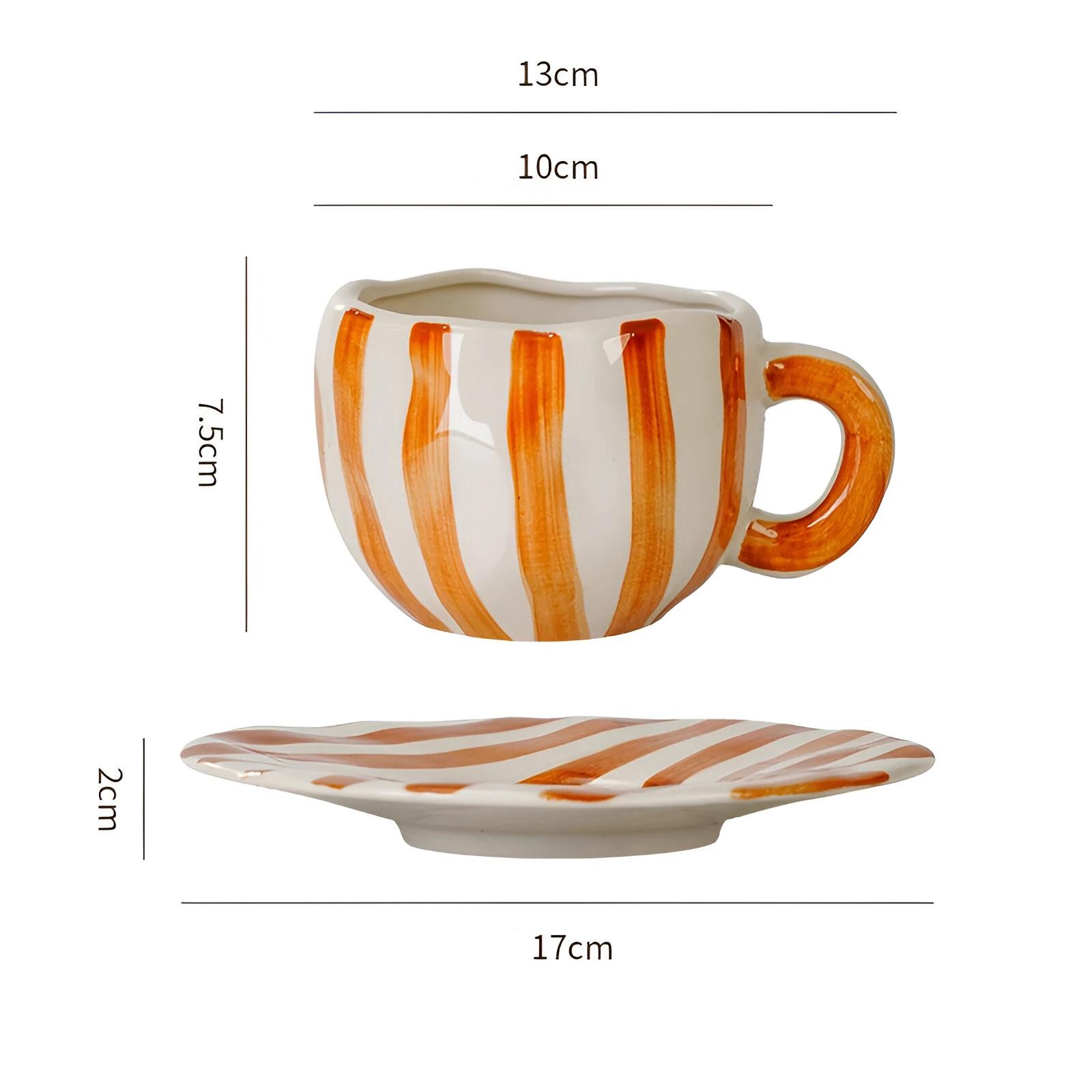 European Ceramic Striped Coffee Cup & Saucer – Elegant Camellia Tea Mug - Image 5
