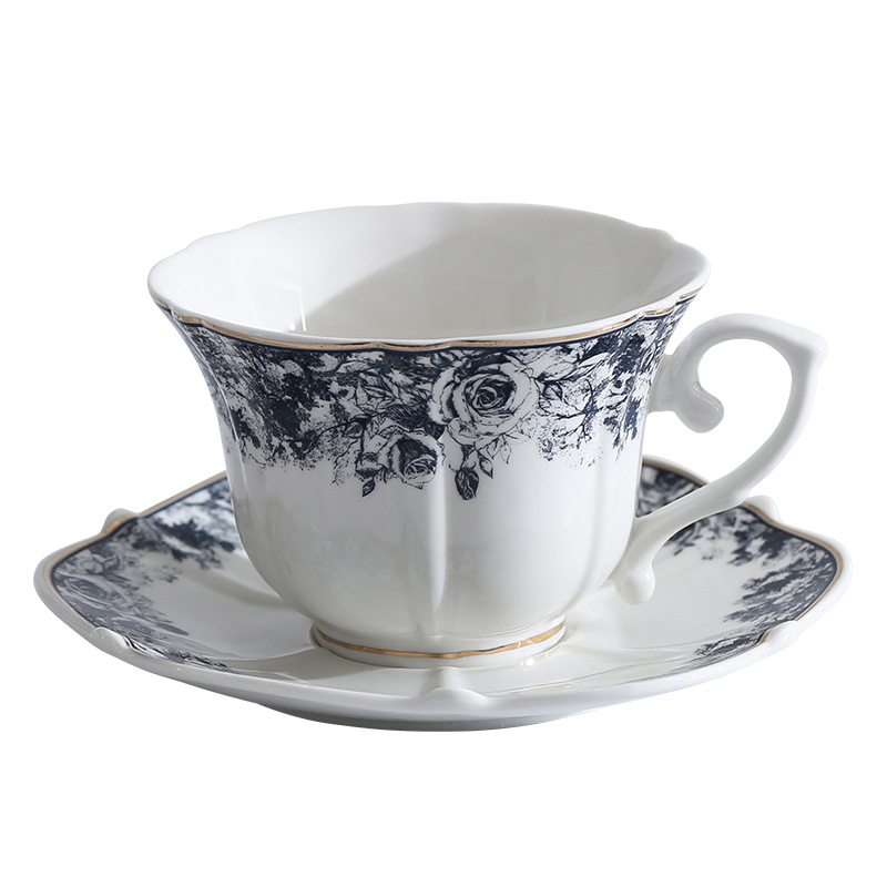 Elegant Nordic Blue & White Porcelain Coffee Mug with Gold Rim