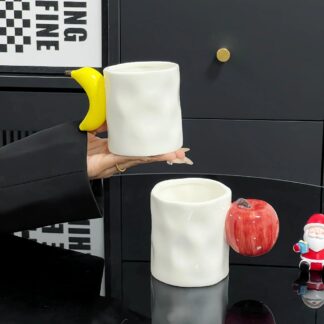 Fruit-Inspired 3D Ceramic Coffee Mug with Fun Apple & Banana Handle