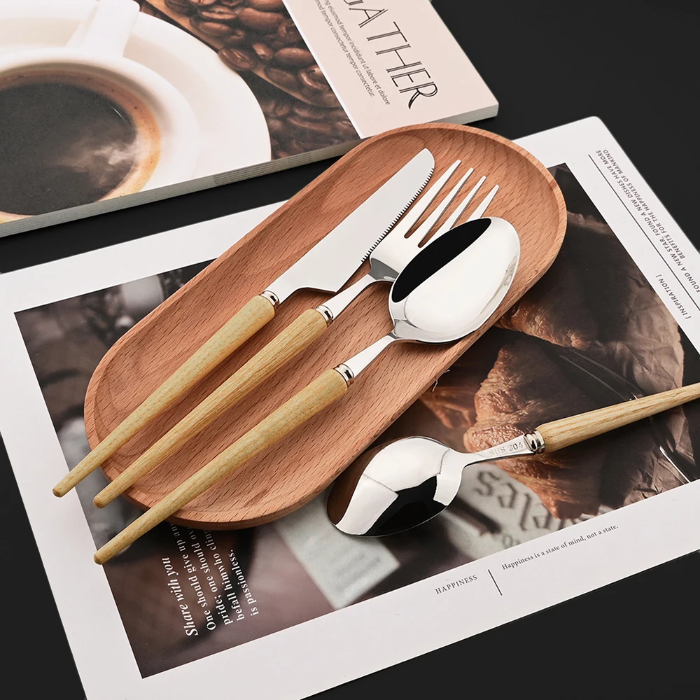 Elegant Wooden Handle Cutlery Set - Stylish Dinnerware for Every Occasion - Image 4