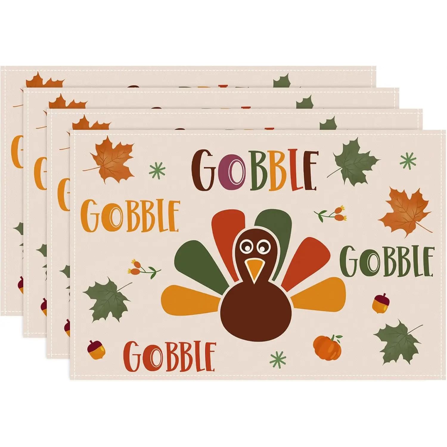Thanksgiving Turkey Placemats with Autumn Maple Leaves – Washable Table Mats - Image 6