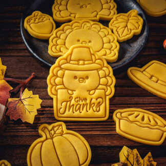 Thanksgiving Cookie Cutter Set – Turkey, Pumpkin Pie, Corn & Chestnut Molds