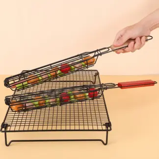 3-in-1 Stainless Steel BBQ Grill Basket Set with Foldable Handle