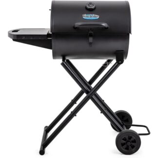Portable Barrel Charcoal Grill with Folding Legs and Wheels