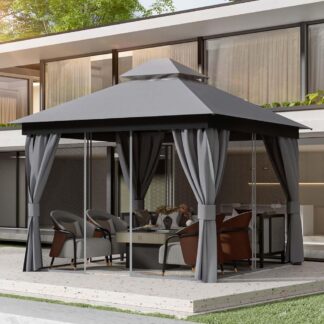10'x10' Outdoor Gazebo with Mosquito Net and Privacy Curtains