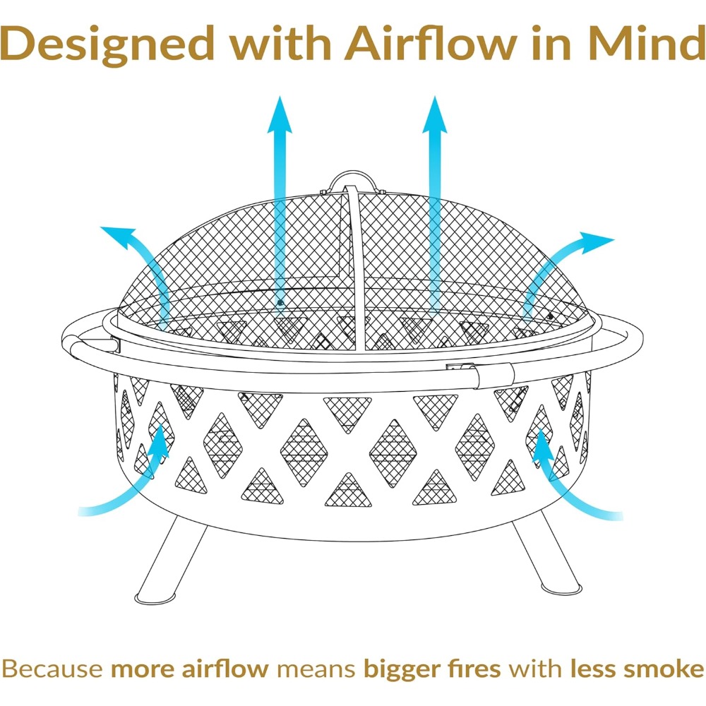 36-Inch Bronze Crossweave Outdoor Fire Pit with Screen & Cover - Image 6