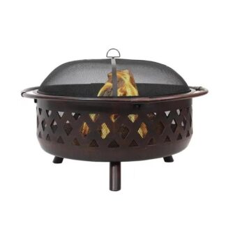 36-Inch Bronze Crossweave Outdoor Fire Pit with Screen & Cover