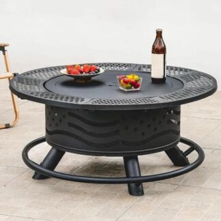 36" Outdoor Fire Pit with Dual Cooking Grates & Tabletop Lid