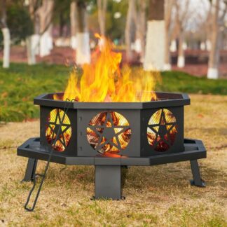 32 Inch Octagonal Outdoor Fire Pit – Heavy Duty Wood Burning Patio Firepit