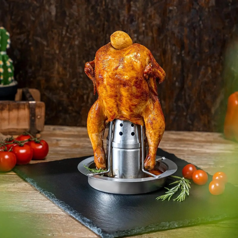 Stainless Steel Beer Can Chicken Roaster Stand with Drip Pan - Image 2