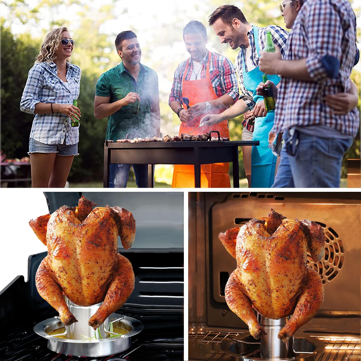 Stainless Steel Beer Can Chicken Roaster Stand with Drip Pan - Image 5