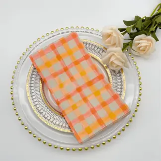 20pcs Orange Plaid 2-Ply Party Napkins – Holiday & Event Tissue Paper