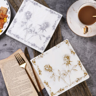 Elegant Gold & Silver Rose Paper Napkins – 20pcs Party Set