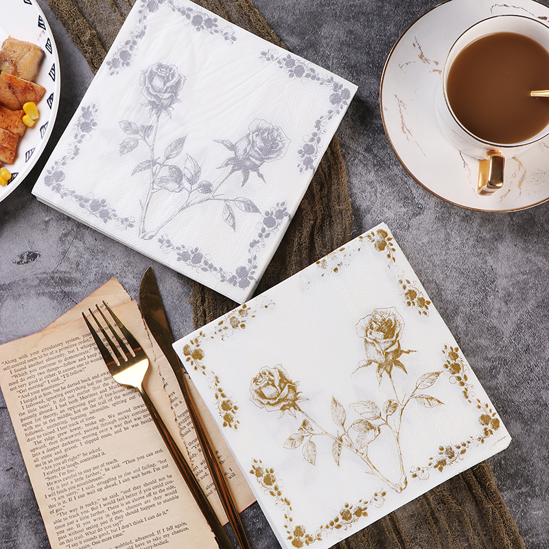 Elegant Gold & Silver Rose Paper Napkins – 20pcs Party Set