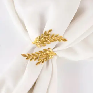 Elegant Gold Leaf Napkin Rings – 6 Pcs Metal Holders for Weddings & Parties