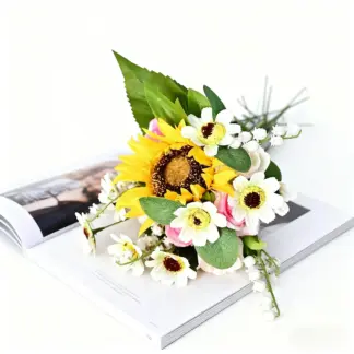 Sunflower & Rose Artificial Bouquet – Bright Home & Wedding Décor