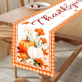 Thanksgiving Pumpkin Maple Leaf Table Runner - Holiday Home & Kitchen Decor