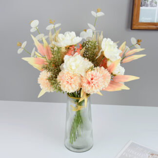 Silk Rose Leaves & Dandelion Artificial Flowers - Faux Floral Bouquet for Home & Wedding Décor