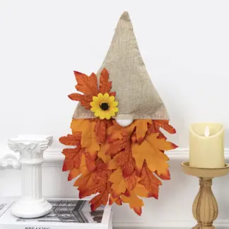 Autumn Faceless Gnome Door Hanging with Sunflowers & Maple Leaves – Fall Porch Decor
