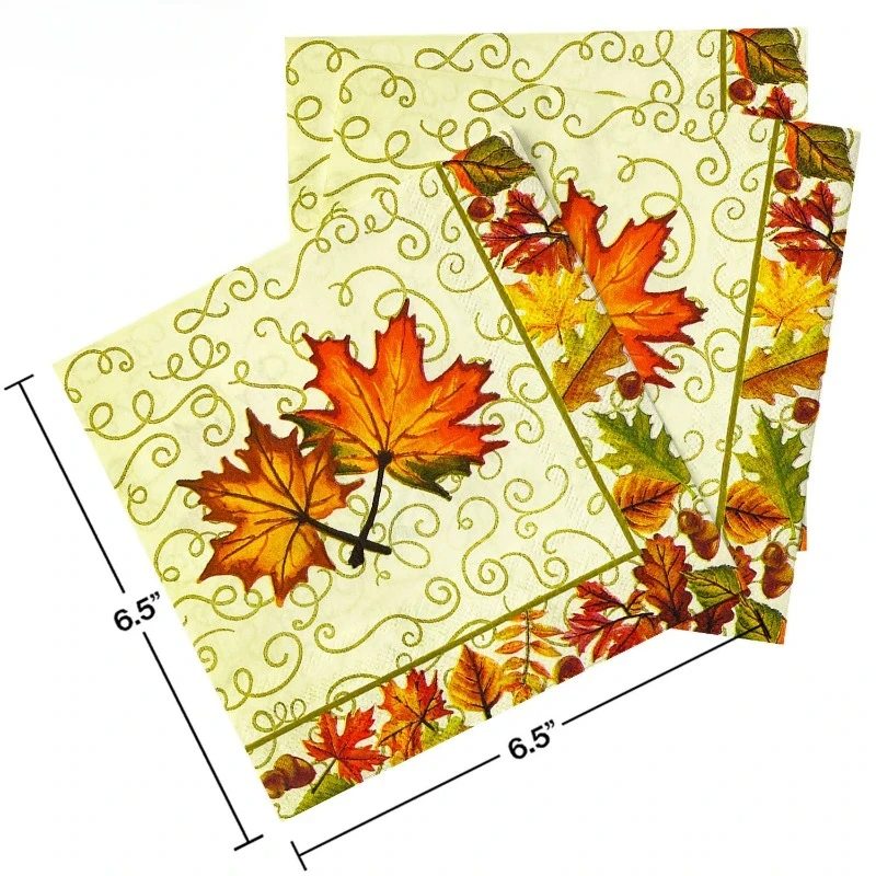 Thanksgiving Maple Nut Border Party Napkins - 20pcs - Image 5