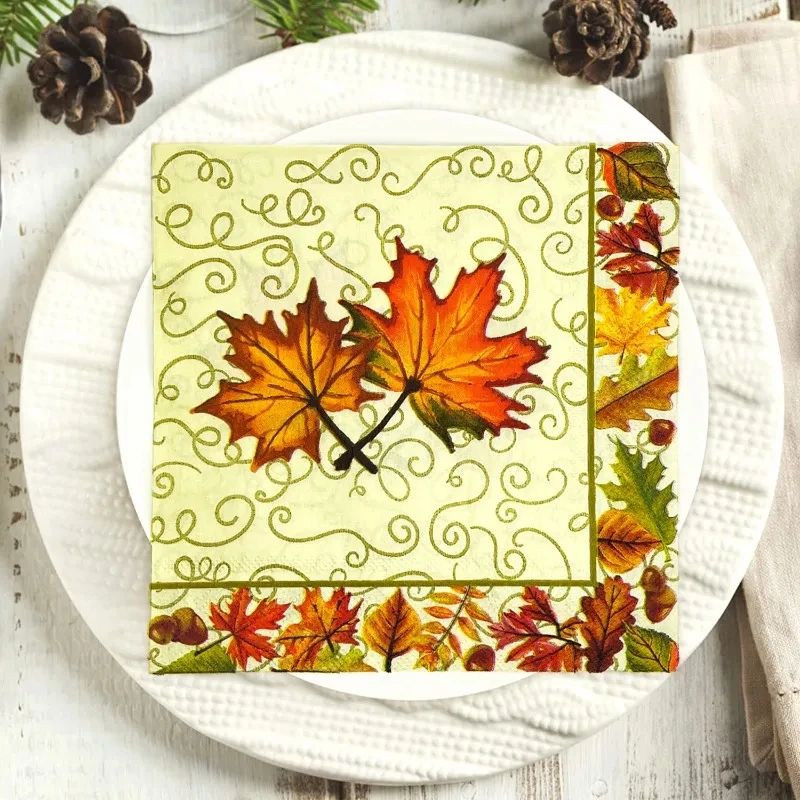 Thanksgiving Maple Nut Border Party Napkins - 20pcs