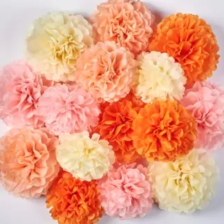 15Pcs Boho Pink & Orange Tissue Pom Poms – Paper Flower Hanging Party Decor
