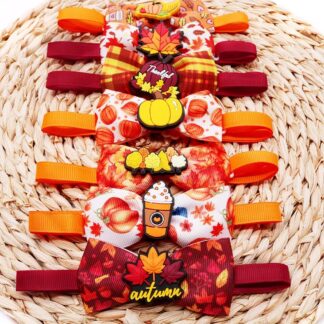 Thanksgiving Pet Bow Tie Set for Dogs & Cats - 50PCS Fall Themed Pet Accessories