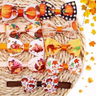 50PCS Fall Thanksgiving Dog Bow Ties - Autumn Maple Leaf Collar Set for Pets