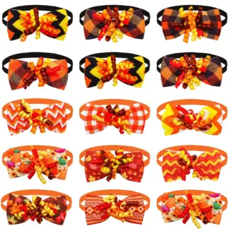 Thanksgiving Fall Dog Bowtie Set – 50/100PCS Festive Pet Accessories