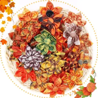 50PCS Fall Thanksgiving Dog Bowtie Collar Set - Movable Pet Accessories