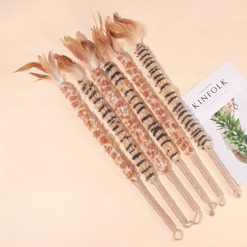 Interactive Feather Cat Teaser Toy with Bell & Plush Wool Rope