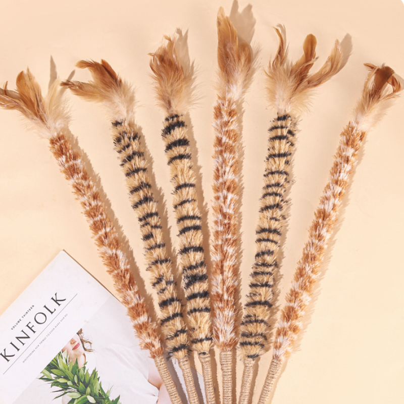 Interactive Feather Cat Teaser Toy with Bell & Plush Wool Rope - Image 3