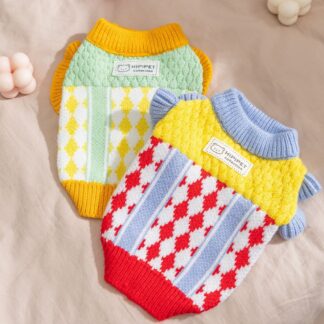 Warm Checkered Knitted Dog Sweater for Small Dogs - Cozy Autumn & Winter Pet Coat
