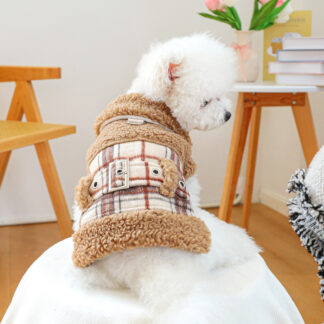 Cozy Checkered Fleece Pet Jacket – Autumn & Winter Warmth for Dogs & Cats