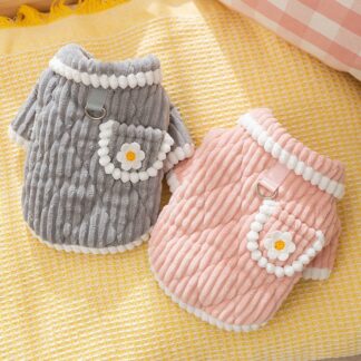 Cozy Fleece Teddy Pet Jacket – Warm Pajamas with Pockets & Floral Design