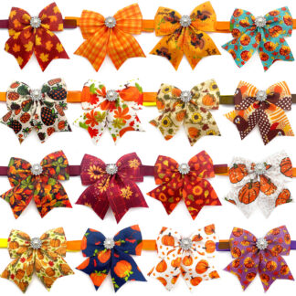 Fall Thanksgiving Dog Bow Ties – 50pcs Small Pet Grooming Accessories