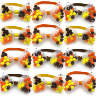 Fall Thanksgiving Dog Bow Ties – Cute Hair Ball Style Pet Accessories