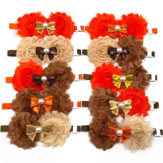 Fall Thanksgiving Pet Bow Tie Set – Pearl Flower Neckties for Dogs & Cats (50pcs)