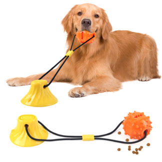Interactive Dog Chew Toy with Suction Cup & Treat Dispenser – Teeth Cleaning & Training Ball