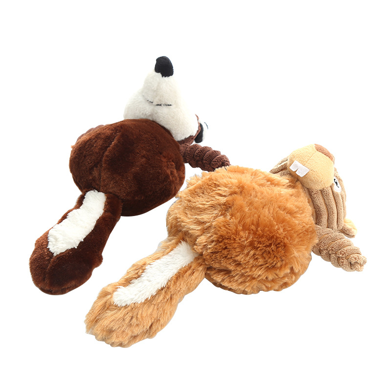 Interactive Plush Animal Dog Toy – Squirrel & Fox Shape with Squeaker - Image 3