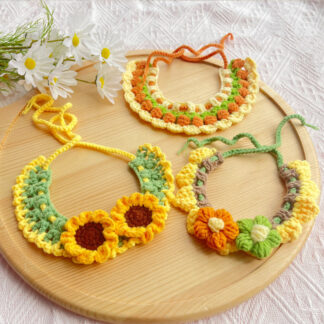 Sunflower Knitted Pet Scarf – Cute Green Flower Bib for Small Dogs & Puppies